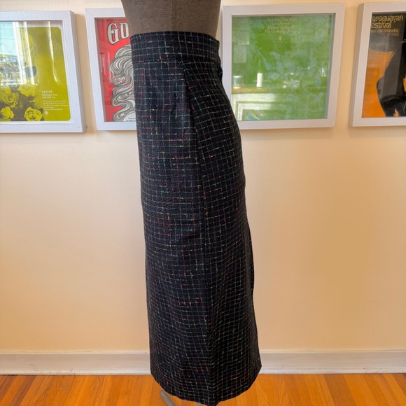 Vintage Rainbow Plaid Grid Wool Maxi Pencil Skirt - Picture 3 of 10